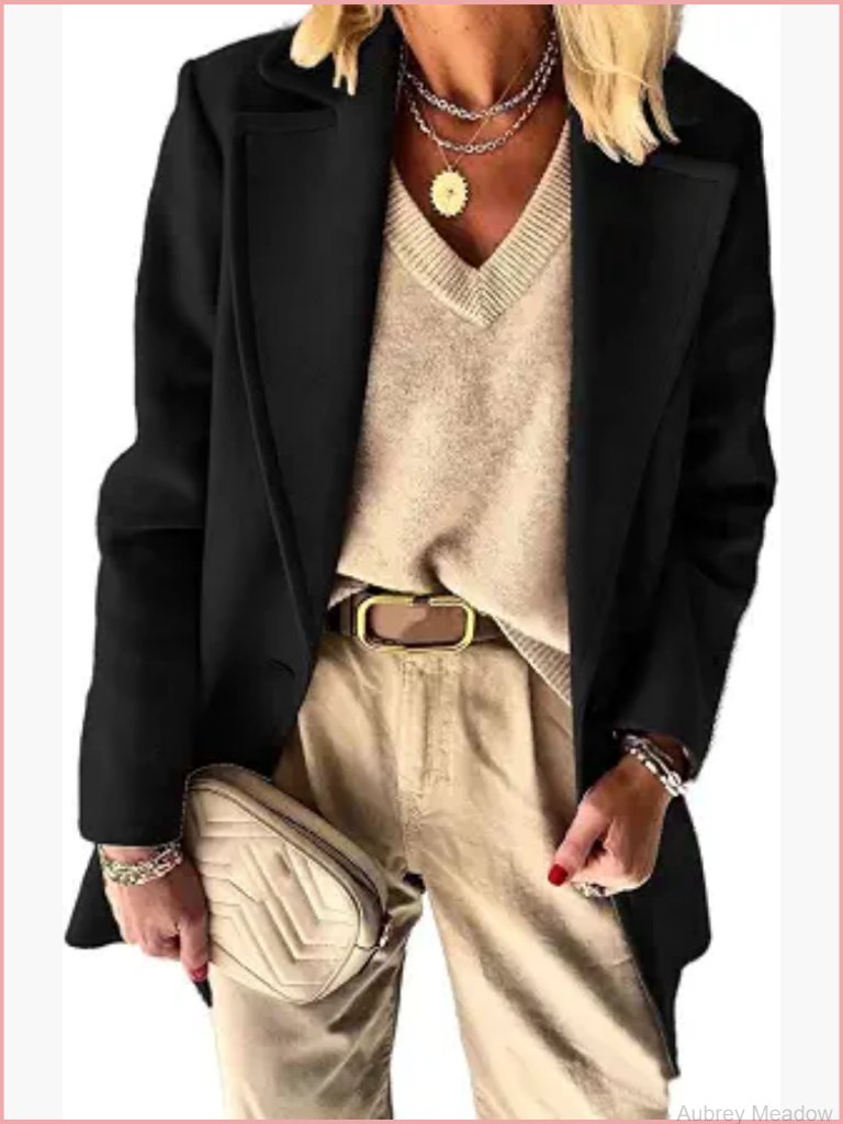 Wool Blazer Jacket Notch Lapel Long Sleeve Pea Coat Business Casual Work Office